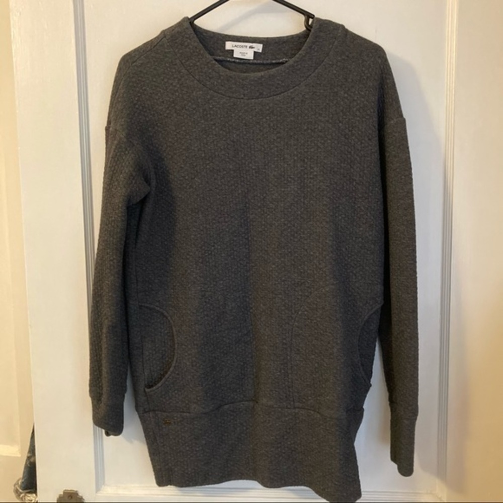 Lacoste Quilted Long Sweater Gray Size 34 XS